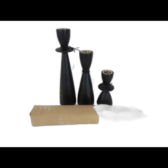 West Elm Other - West Elm Tira Wood Taper Candle Holders Black Ash  Set 3 w Candles
